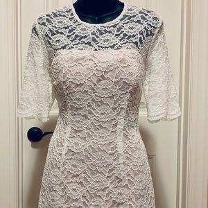SOLD!!!!   Ivory, lace, tea-length dress by Jax.